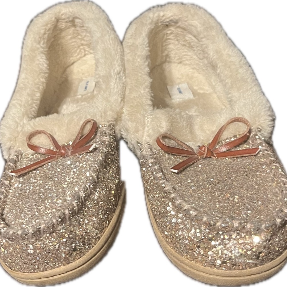 OLD NAVY | Women’s Gold Glitter Faux Fur Lined Slippers Size 10
